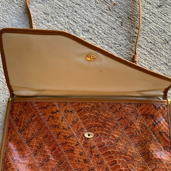 VINTAGE SNAKESKIN Patchwork Leather Clutch / Shoulder Bag / Top Handle - Picture 11 of 15